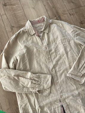 Burberry Brit Linen Blend Long Sleeve Button Down Shirt - Light Beige XL